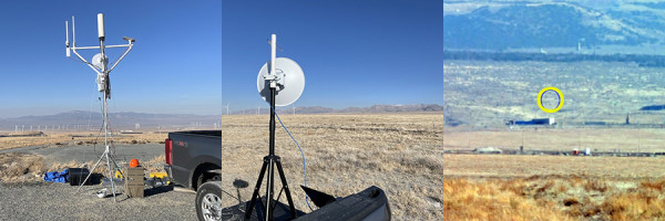 Three images of the tower in the desert